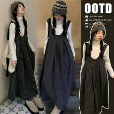 批发-孕妇秋冬装背带裙+打底衫两件套