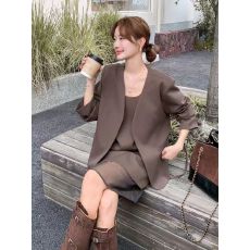 批发2025新款轻熟简约风西装外套网纱拼接背心裙套装女高级感时尚套装