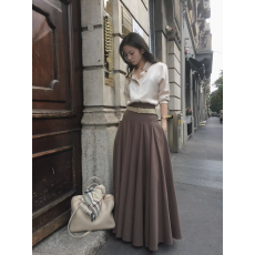 批发咖色高腰垂感羊毛<b class='q'>半身裙</b>女秋冬高级感毛呢重工百褶长裙