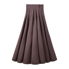 批发Red Nail 咖色高腰垂感羊毛<b class='q'>半身裙</b>女秋冬高级感毛呢重工百褶长裙