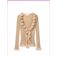 批发法式V领绣花荷叶边长袖打底衫女25秋冬气质内搭修身显瘦<b class='q'>上衣</b>