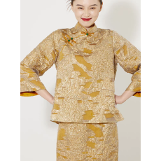 批发新中式复古金色七分袖<b class='q'>旗袍</b>女婚礼敬酒服高级感立领潮流套装订婚宴