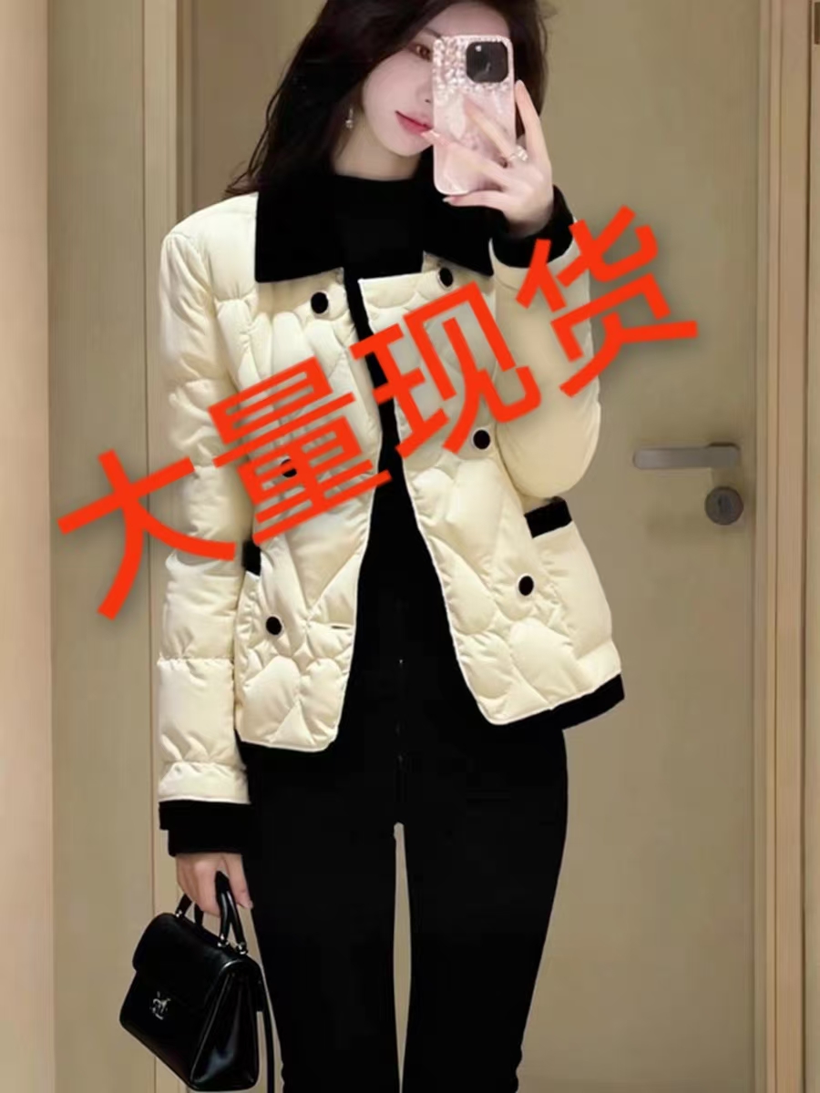 쌀 살구 색상 솜을 넣은 여성 코트 초 겨울 고급 세련된 외국 가스 명문 여성 작은 샤넬 스타일 슈퍼 잘 생긴 폴로 칼라 두꺼운 면 의류