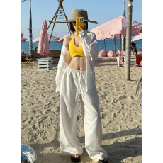 批发老钱风衬衫白色亚麻套装女2026春夏慵懒宽松棉麻休闲裤度假两件套