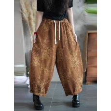 批发复古印花阔腿裤女九分哈伦裤宽松松紧腰显瘦大码休闲裤民族风<b class='q'>裤子</b>