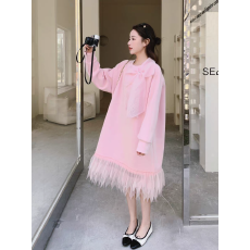 批发粉色法式减龄氛围感网纱拼接连衣裙女<b class='q'>春</b>季2026年新款蝴蝶结卫衣裙