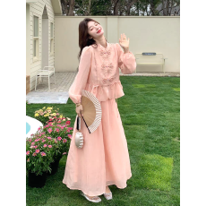 批发新中式国风汉服盘扣外套休闲裤套装女2026年春秋季新款显瘦两件套