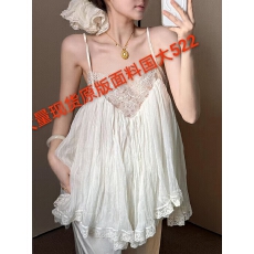 批发白色露背蕾丝吊带背心女夏季新款褶皱性感度假风可双面穿漂亮<b class='q'>上衣</b>