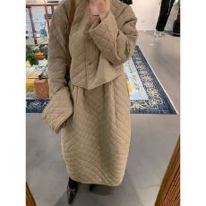 批发韩国格棉服套装女宽松休闲夹克外套+高腰半身裙<b class='q'>两件套</b>女