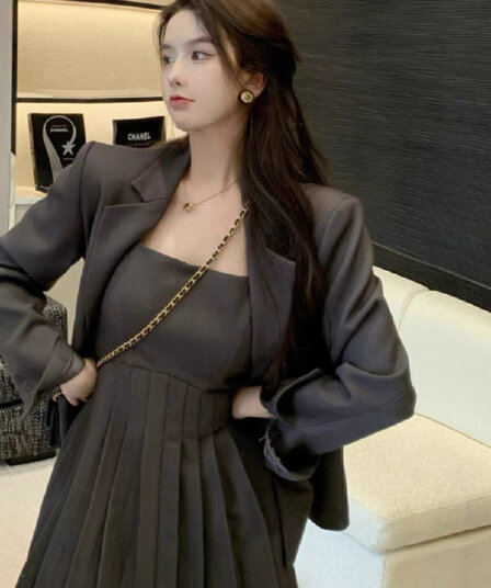 2026 레트로 한 부서 패션 고급 센스 정장 여성 다용도 블레이저 슬립 치마 투피스 세트