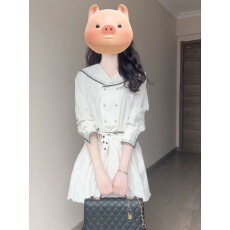 批发韩系时尚设计感小众海军领拼接连衣裙女学生<b class='q'>夏</b>季收腰显瘦花苞裙子