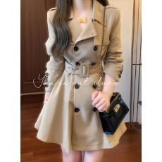 批发卡其色<b class='q'>风衣</b>外套女春秋季小个子收腰翻领西装外套韩版休闲气质大衣