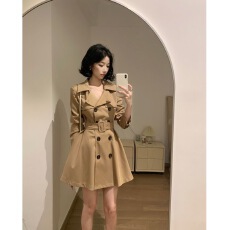 批发卡其色<b class='q'>风衣</b>外套女春秋季小个子收腰翻领西装外套<b class='q'>韩版</b>休闲气质大衣