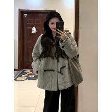 批发灰色立领牛角扣呢子大衣女2026新款毛呢外套小个子赫本风<b class='q'>气质</b>韩系
