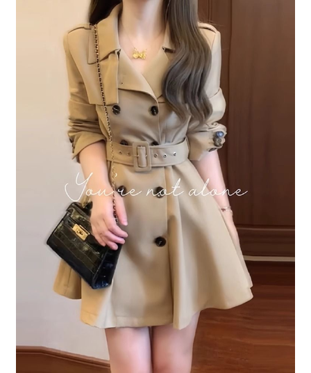 카키 색 바람막이 여성 코트 봄 가을 작은 키 허리 수축 폴로 칼라 블레이저 한국 스타일 캐주얼 품격 코트