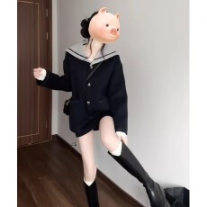 批发韩系jk<b class='q'>制服</b>套装春冬学院<b class='q'>海军</b>领撞色毛呢外套半身裙减龄一整套穿搭