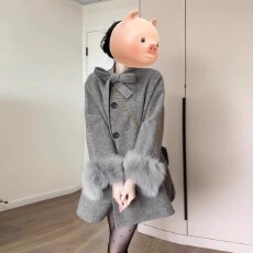 批发灰色毛呢外套女秋冬韩系千金高级感时髦小洋装超好看呢子大衣保暖