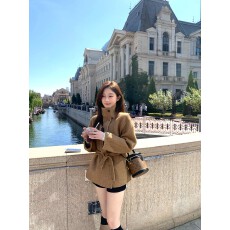 批发短款立领呢子大衣女秋冬装韩系轻奢名媛气质赫本风小个子毛呢外套