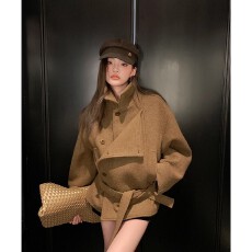 批发短款立领呢子大衣女秋冬装韩系轻奢名媛气质赫本风小个子毛呢外套
