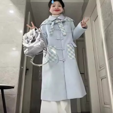 批发2025秋冬新款蓝色高级感超好看韩系温柔显瘦小个子单排扣<b class='q'>赫本</b><b class='q'>风</b>女