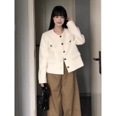 批发富家千金感白色双面羊毛大衣女25秋新款小个子高级感短款毛呢外套