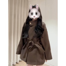 批发复古高级感立领毛呢外套女休闲冬新款氛围感系带收腰<b class='q'>短款</b>呢子大衣