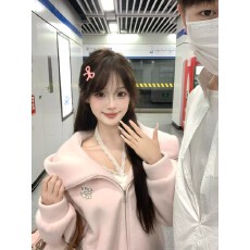 批发羚羊绒+里布2026秋<b class='q'>冬</b>新款女粉色学院风宽松休闲连帽毛呢外套