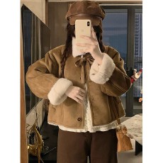 批发复合兔毛：韩系皮毛一体巨好看加绒短款女秋冬小个子<b class='q'>甜美</b>宽松外套