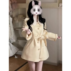 批发富家千金感穿搭短款系带收腰翻领毛呢外套超好看呢子大衣2025冬季