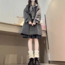批发【有围巾】韩系小香风灰色毛呢外套女装冬季2025新款小个子大衣