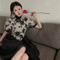 批发原版做法：改良<b class='q'>旗袍</b>短袖连衣裙女装夏季<b class='q'>新款</b>中式拼接中长款裙子