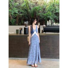 批发夏季新款法式蕾丝花边小众设计感拼接<b class='q'>背心</b><b class='q'>长裙</b>连衣裙女装通勤清新