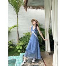 批发夏季新款法式蕾丝花边小众设计感<b class='q'>拼接</b>背心长裙<b class='q'>连衣裙</b>女装通勤清新