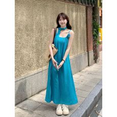 批发薄荷曼波海边度假氛围感沙滩裙设计感挂脖连衣裙仙女气质大摆裙子