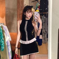 批发美式辣妹芭蕾背心<b class='q'>套装</b>裙女夏季收腰黑色上衣包臀短裙百搭两件套