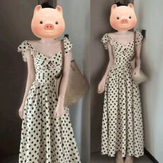 批发法式波点<b class='q'>连衣</b>裙女装夏季高级感海边度假小飞袖气质收腰a字<b class='q'>长裙</b>子