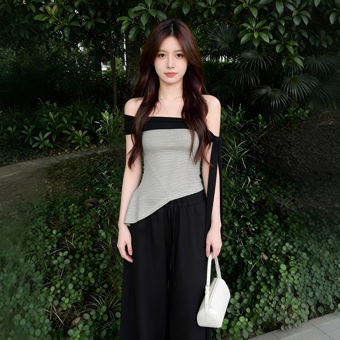 배색 리본 오프숄더 스트라이프 티셔츠 여성 여름 허리 수축 슬림해 보이는 스트랩 핫걸 민소매 맨위