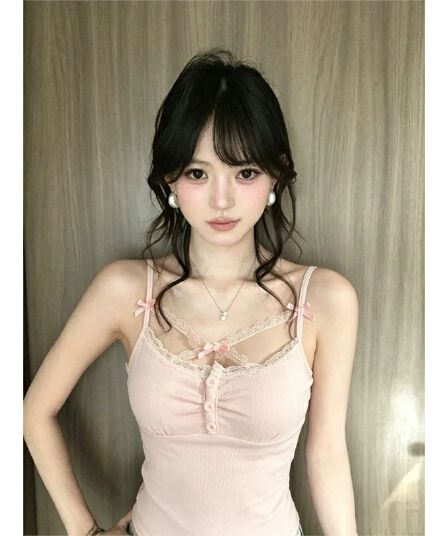 핑크색 달콤한 자매 레이스 캐미솔 여름 작은 키 몸매 가꾸기 고유 한 아름다운 맨위