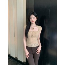 批发原版面料做法有内衬#设计感重工蕾丝<b class='q'>小衫</b>女夏季气质显瘦短袖上衣