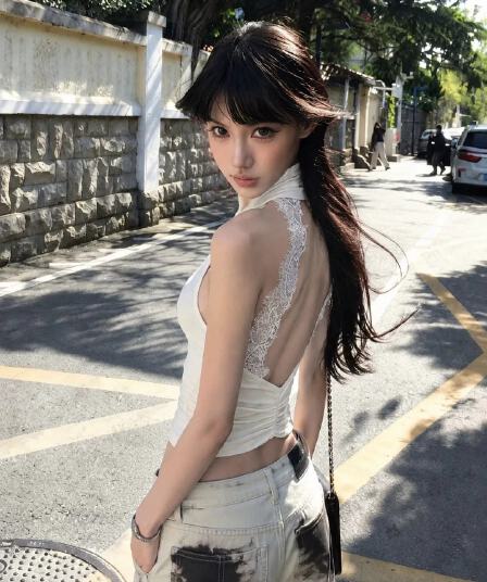 레이스 백리스 터틀넥 민소매 조끼 여성 여름 순수한 욕망 핫걸 주름 몸매 가꾸기 슬림해 보이는 맨위
