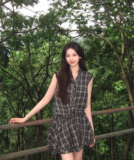 레트로 체크무늬 여성 드레스 여름 작은 키 고유 한 아름다운 루즈핏 품격 미니 스커트