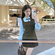 批发清纯系乖乖绝美假两件收腰连衣裙小个子超好看的小裙子2026年<b class='q'>春</b>季