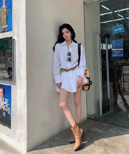 프랑스식 화이트 폴로 칼라 긴팔 셔츠 드레스 반바지 세트 여성 디자인 센스 치마