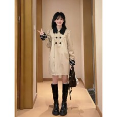 批发韩式学院风小个子<b class='q'>短</b>款风衣女秋季2026新款巨好看宽松显瘦翻领外套