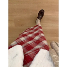 批发复古红色格子毛呢开叉半身裙女秋冬高腰显瘦长裙高级感配毛衣裙子
