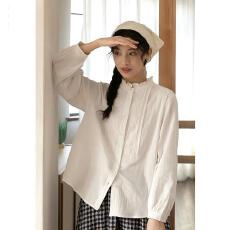 批发春秋法式新款荷叶领日系文艺复古<b class='q'>刺绣</b>木耳立领白色<b class='q'>衬衫</b>减龄上衣女