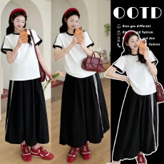 批发运动感针织上衣+托腹花苞半裙潮妈时尚休闲两件套