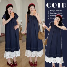 批发现 孕妇裙夏镂空层叠穿刺绣花边短袖连衣裙假两件孕妇短袖连衣裙