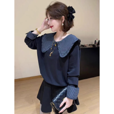 批发【晨间浪漫】诗诗家2025早秋娃娃领<b class='q'>韩版</b>减龄格纹百搭设计感衬衫