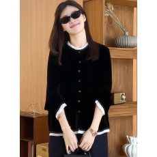 批发秋季新款穿搭法式高级感木耳边丝绒长袖洋气衬衫<b class='q'>大码</b><b class='q'>女装</b>时尚遮肉